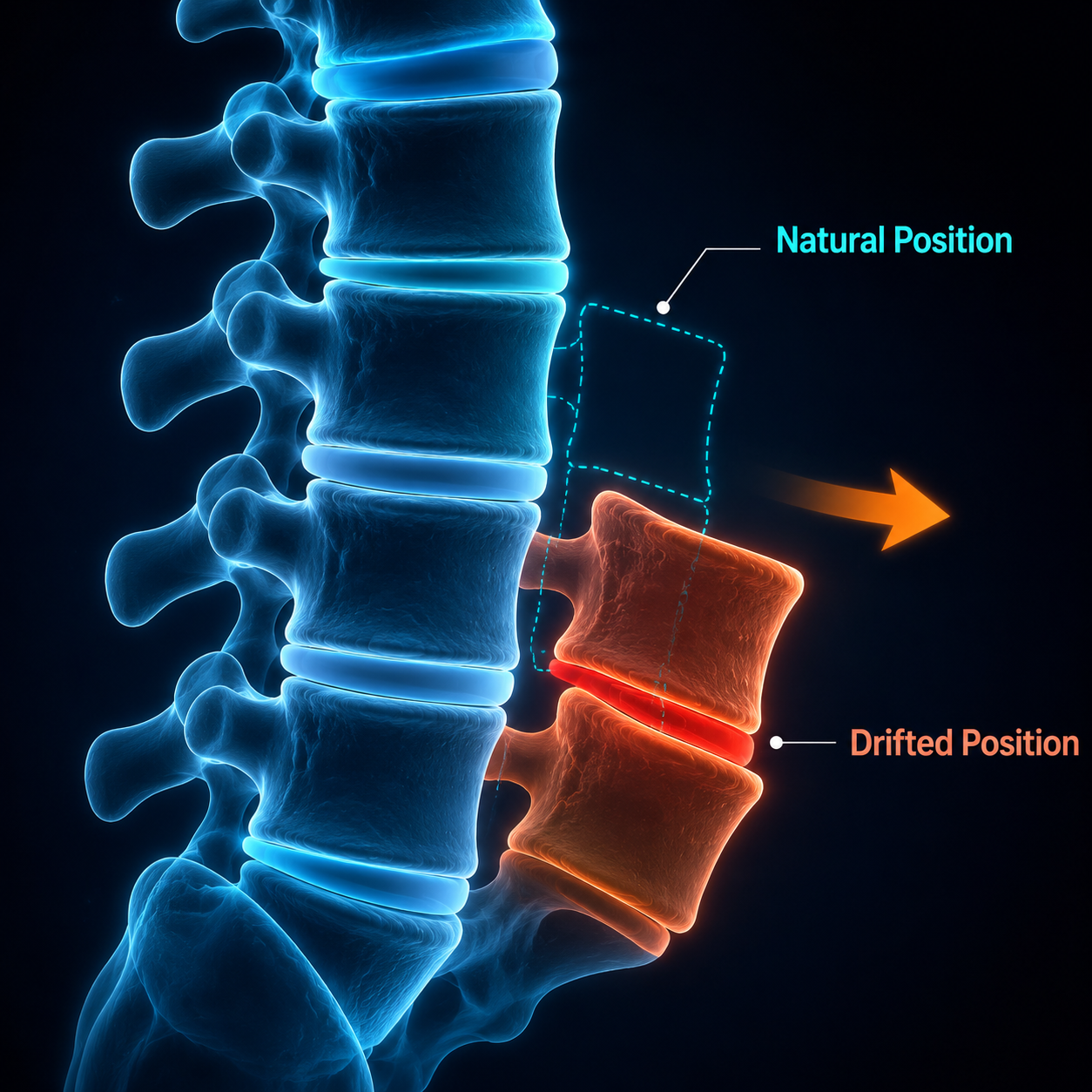 Spinal Misalignment - vertebrae drifting from natural position causing uneven disc pressure