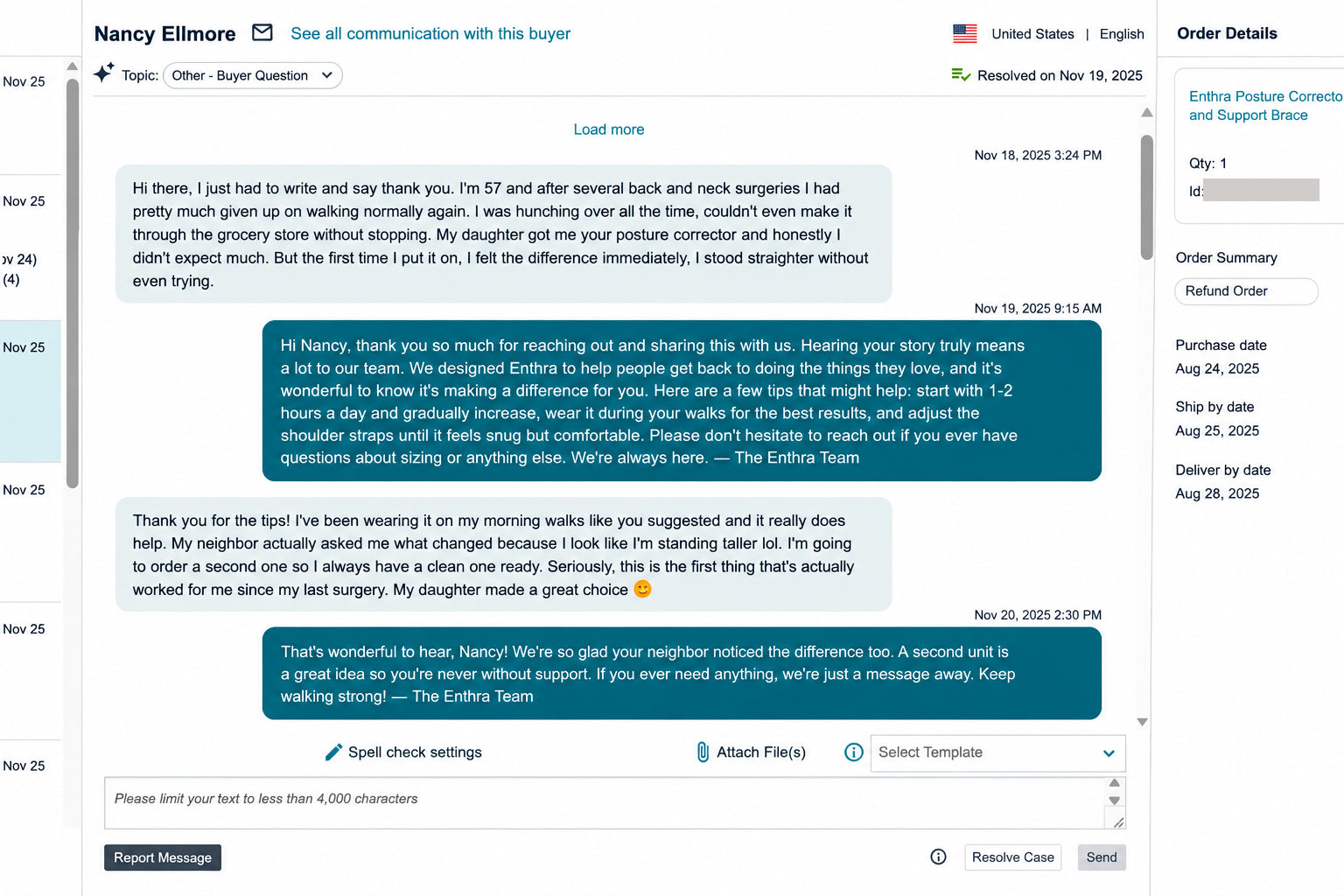 Nancy Ellmore customer thank you message